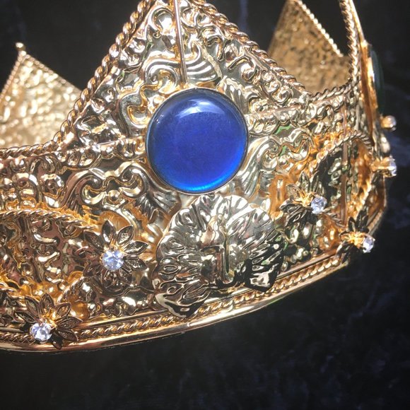 King Queen Gold Crown Rhinestones Faux Jewels on Gold Metal Band NWOT main image 8